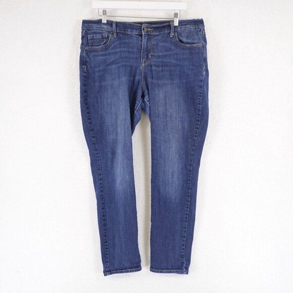Old Navy Curvy Profile Blue Denim High Rise Jeans 14S 35/29 Whiskering - Picture 1 of 7
